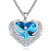 AINFQY Angel Wings Necklace for Women 925 Sterling Silver Birthstone Guardian Necklace Jewelry Angel Wings Moonstone, Crystal Pendant Jewelry Gifts