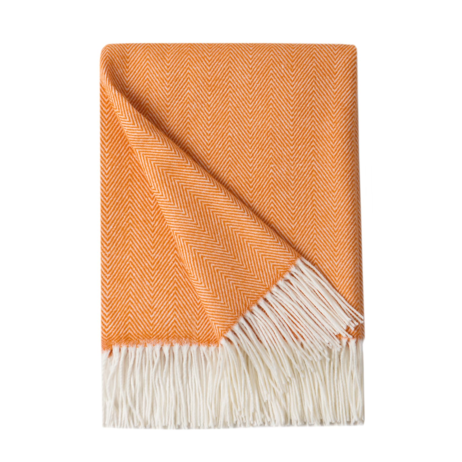 BOURINA Herringbone Sofa Throw Blanket Faux Cashmere Lightweight Soft Cozy Couch Bed Chair Fringe Throw Blankets 127 x 152cm,Orange
