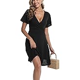 ChongBaiJia 3 Piece Womens Sundresses Summer Floral Short Sleeve Wrap V Neck A-Line Midi Casual Vacation Dresses 2025