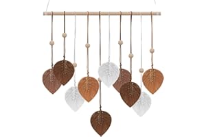 Macrame Wall Hanging,Wall Hanging Leaf Woven Tapestry,Tapestry Boho Style with Wooden Beads and Leaves for Apartment Dorm Liv
