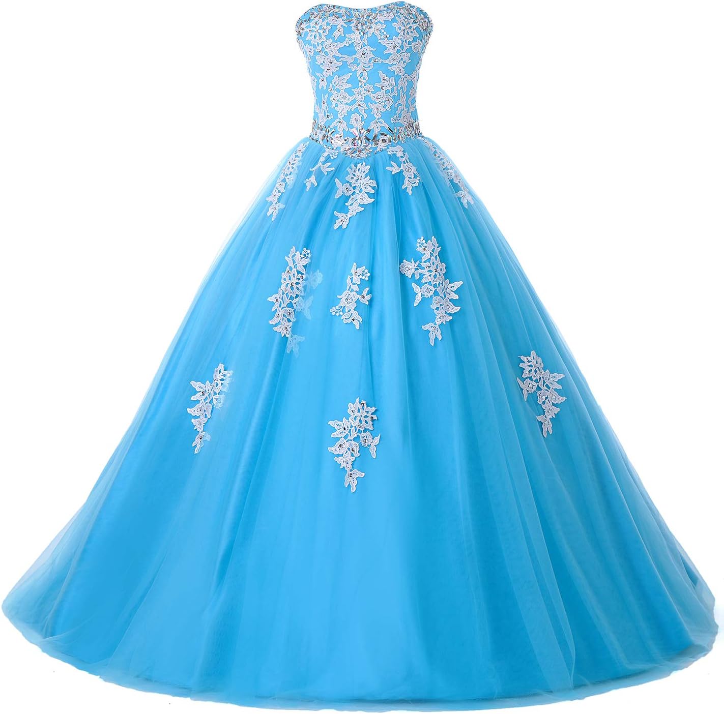 Eldecey Women's Lace Applique Floor Length Tulle Ball Gown Quinceanera Dress