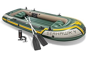 INTEX 68351EP Seahawk 4 Inflatable Boat Set: Includes Deluxe 54in Aluminum Oars and High-Output Pump – SuperStrong PVC – Fish