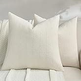 FUTEI Cream Chenille Throw Pillow Covers 18x18 Inch Set of 2,Soft Striped & Diamond Textured Cushion Cases,Modern Home Decor for Couch Living Room
