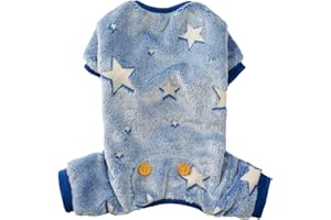 Maigllra Plush Dog Pajamas Glow in The Dark Dog Jumpsuit 4 Legged Onesie for Small Medium Large Dog, Blue Star S