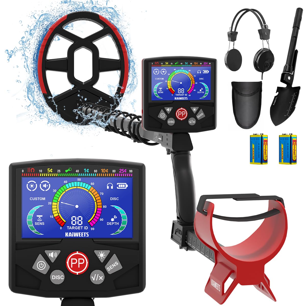 KAIWEETS Metalldetektor Profi Set, 30cm Suchtiefe, LCD Display, wasserdichte Spule, Einstellbare Empfindlichkeit, Metallsuchgerät für Erwachsene & Kinder, Metal Detector mit Zubehör