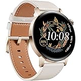 HUAWEI Watch 3 Smart Watch 42MM | AMOLED Display | Smartwatch | 3-Day Battery Life | Gold Stainless Steel Case | White Leathe