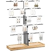HULISEN Earring Display for Vendors, Adjustable Height Earring Display Stands for Selling, Jewelry Display for Earrings Card, Earrings Rack Display Holder with Tray, 30 Hooks, Carbonized Brown