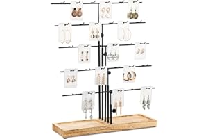 HULISEN Earring Display for Vendors, Adjustable Height Earring Display Stands for Selling, Jewelry Display for Earring Card, Earring Rack Display Holder with Tray, 30 Hooks, Carbonized Brown