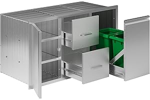 Jocisland Outdoor Kitchen Drawers 41.5" W×23" D×23" H Stainless Steel Drawers for Outdoor Kitchens, Double Drawer & Door Trash Drawer & 3-Tier Cabinet, Built-in BBQ Island Storage