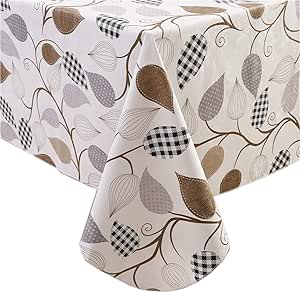KONUO PO Vinyl Tablecloth With Flannel Back - Waterproof Oil-Proof 60x84 Inch
