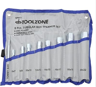 Toolzone 8pc Tubular Box Spanner Set 6mm to 22mm Chrome Vanadium