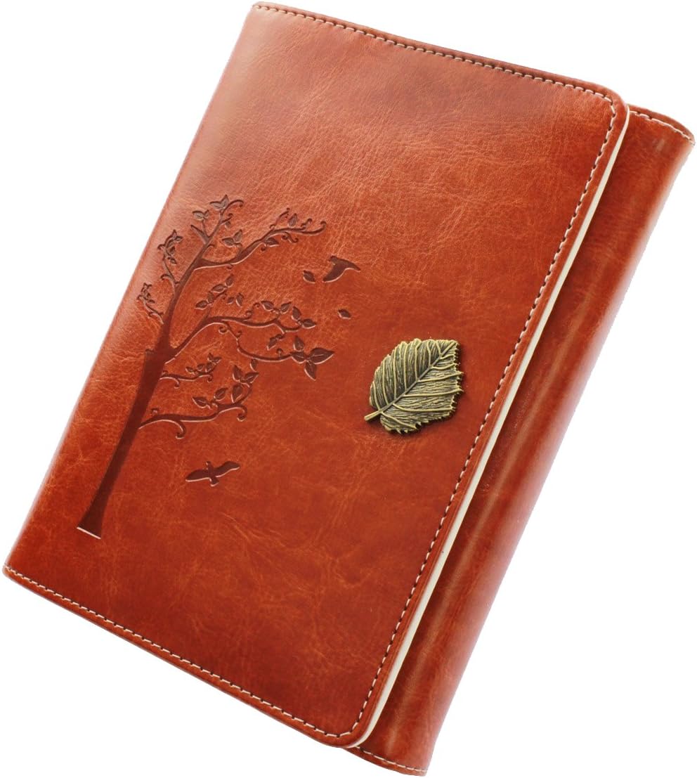 VALERY - Vintage PU Leather Journal I Bound Writing Notebook A6 I Refillable Travel Diary With Lined Pages, Magnetic Closure and Soft Touch Cover, 100 Sheets and 200 Pages, Acid-Free Paper - Brown