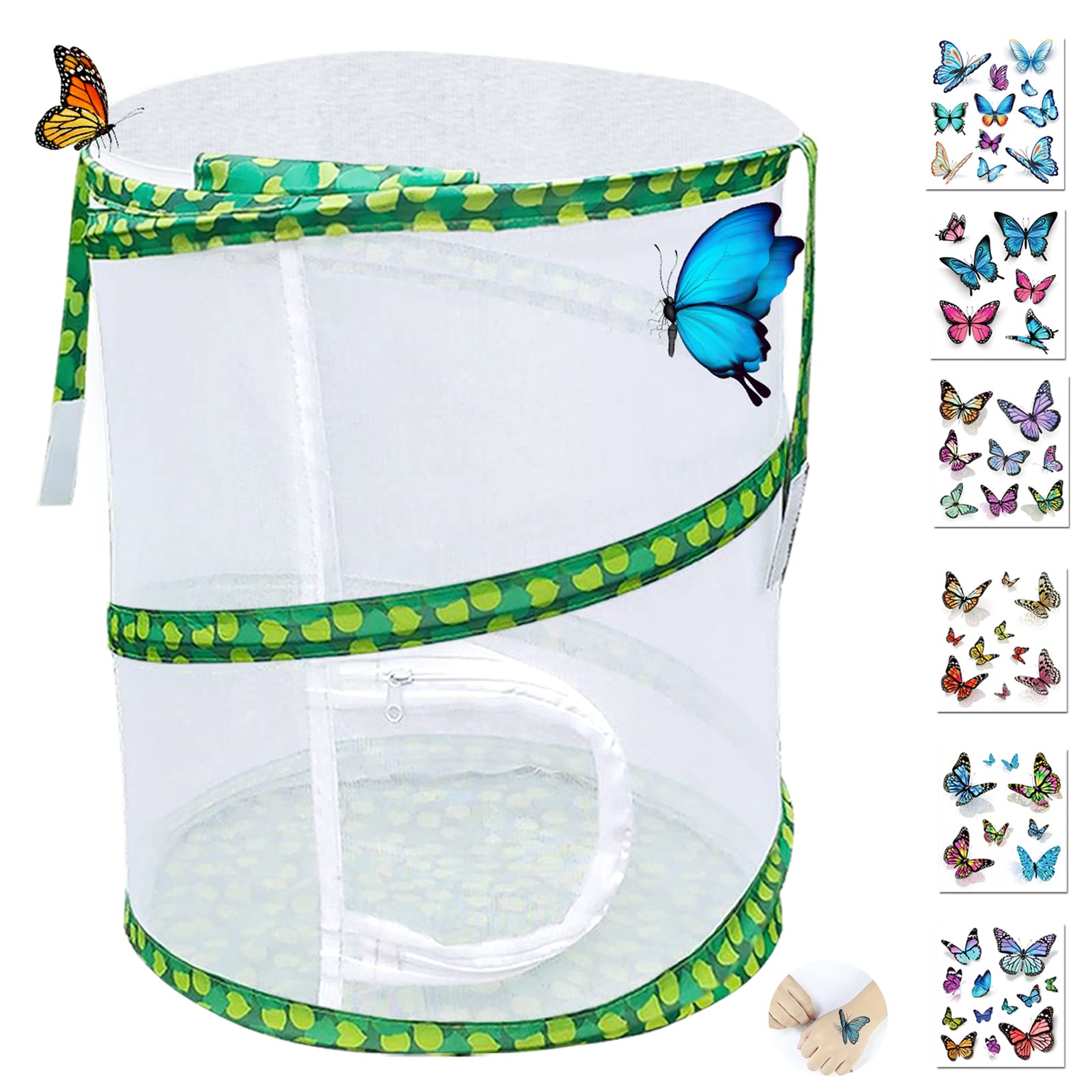 Butterfly Habitat Collapsible Bug Catcher Net Mesh Insects Plant Cage Foldable Terrarium Pop up for Catching Butterflies/Crickets/Firefly/Ladybird (30x35cm)