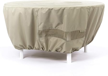 Amazon Com Covermates Round Dining Table Cover Water Resistant Polyester Mesh Ventilation Patio Table Covers Khaki Patio Chair Covers Garden Outdoor