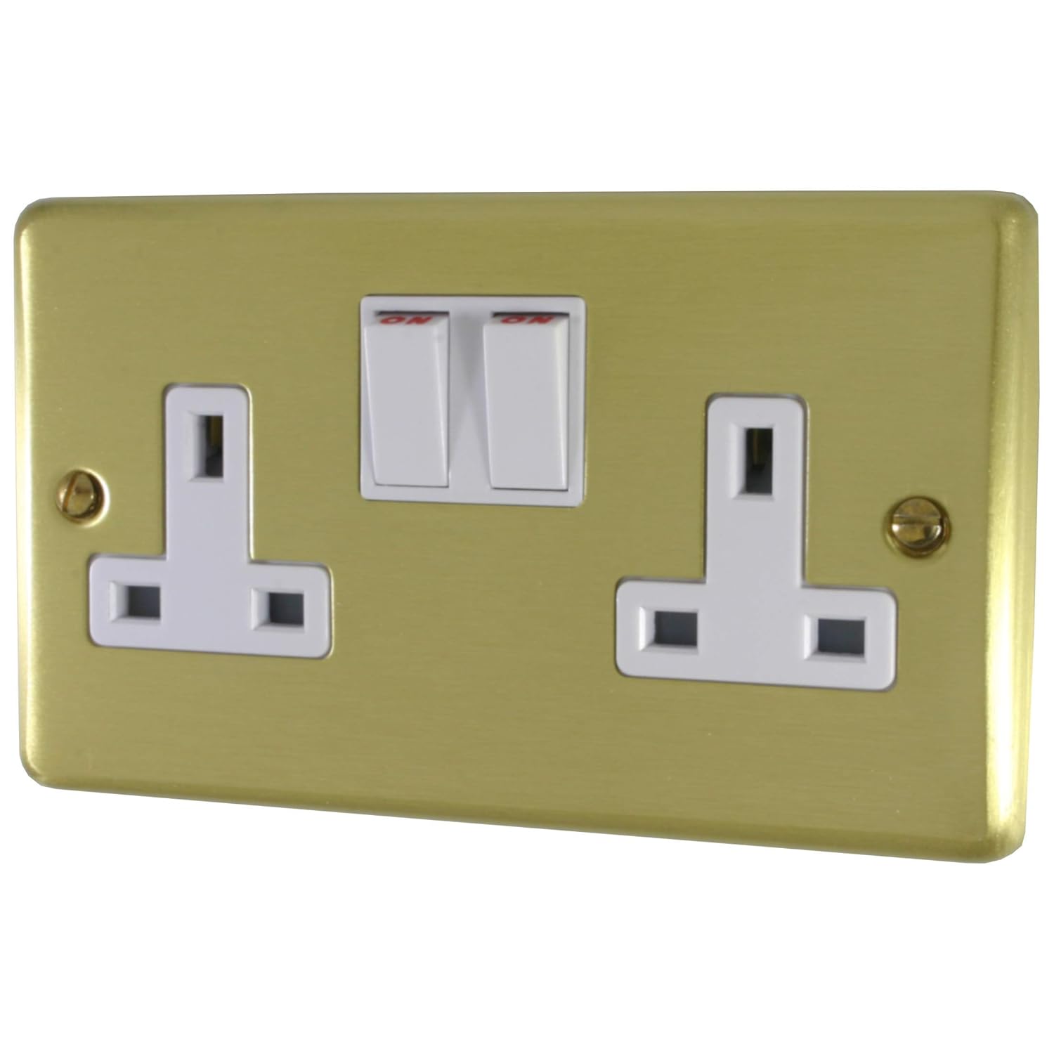 Satin Brass Socket (Double Socket/White Switches) Amazon.co.uk DIY