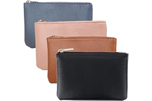 DXMWWTP 4 Pack Leather Zipper Coin Purse,Portable Change Wallet,Coin Pouch with Zipper for Men Women,Small Pouch Change Purse Coin Bag,Mini Coin Pocket Pouch Change Holder for Men Women(4 colors)
