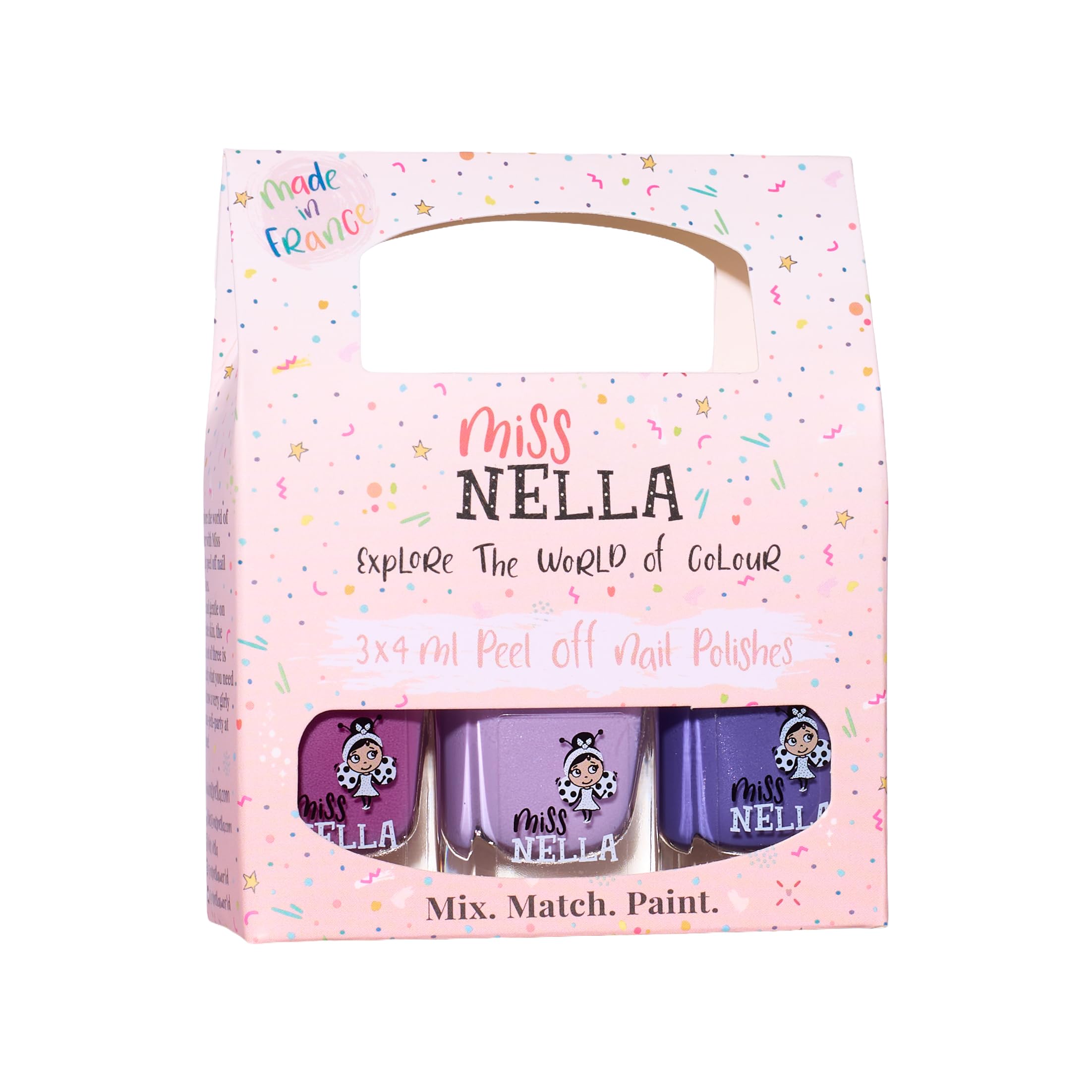 Miss Nella Kids Nail Polish Set – Purple Unicorn (3-Pack) | Water-Based, Peel-Off, Non-Toxic, Odour-Free | Safe Nail Varnish for Children