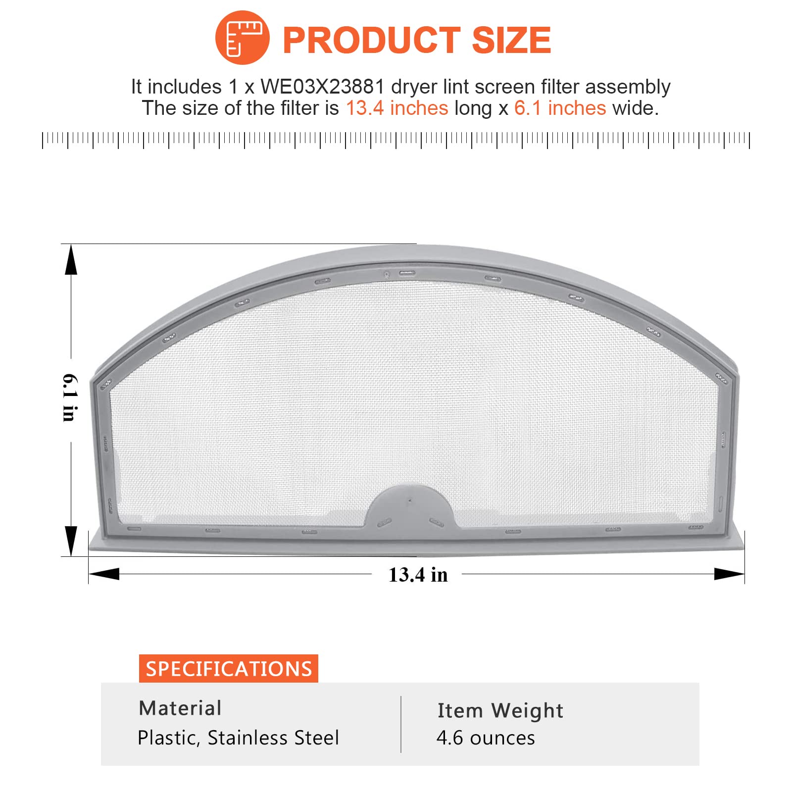 WE03X23881 GTD42EASJ2WW Dryer Lint Fliter(stainless steel)Fit for GE Hotpoint appliance lint filter - Dryer Lint Trap work with AP6031713 4476390 gtd33eask0ww, gtd45gasj0w, gdt84ecsn0ws, gfd55essn0ww