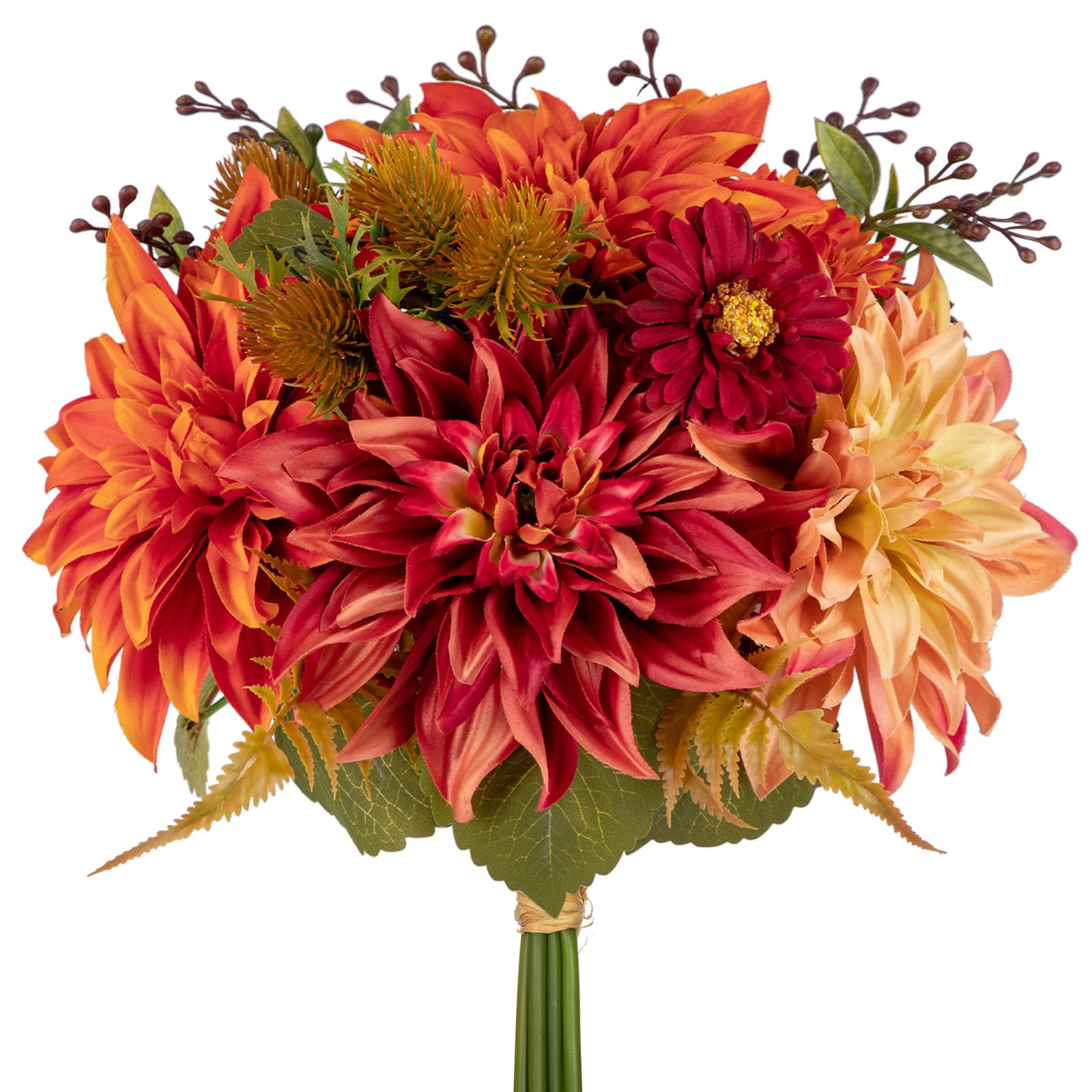 Briful Artificial Dahlia Flowers Bouquet, 9PCS Silk Dahlia Flowers Fake Chrysanthemum Flower, Autumn Artificial Flowers Wedding Bouquet for Bridesmaid, Home Decor, Table Centerpieces