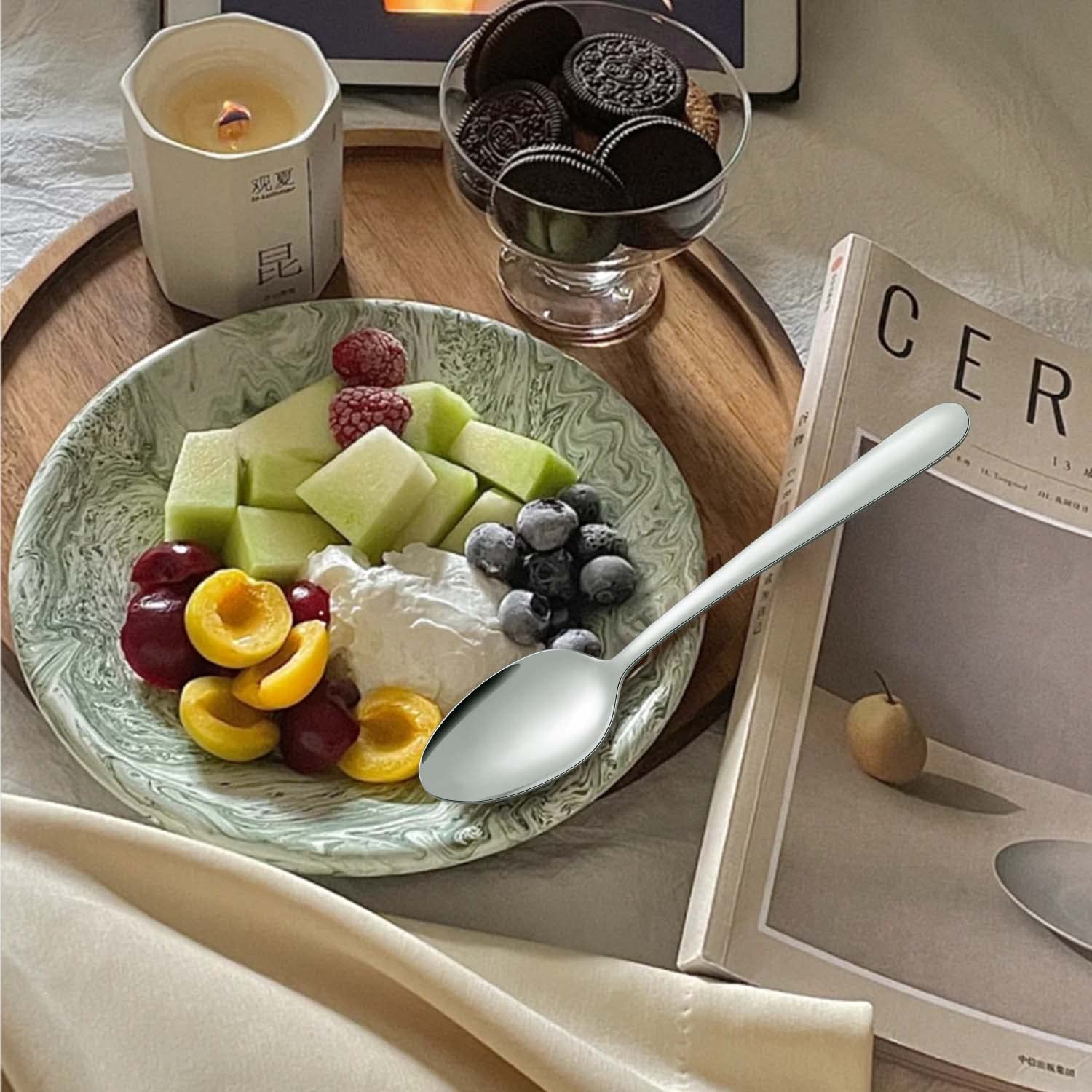 Pleafind 36-Pcs Dinner Spoons Set (7.4 inch), Spoons Silverware, Stainless Steel Spoon, Mirror Polished Tablespoon, Silverware Spoon for Home, Kitchen, Restaurant, Dishwasher Safe