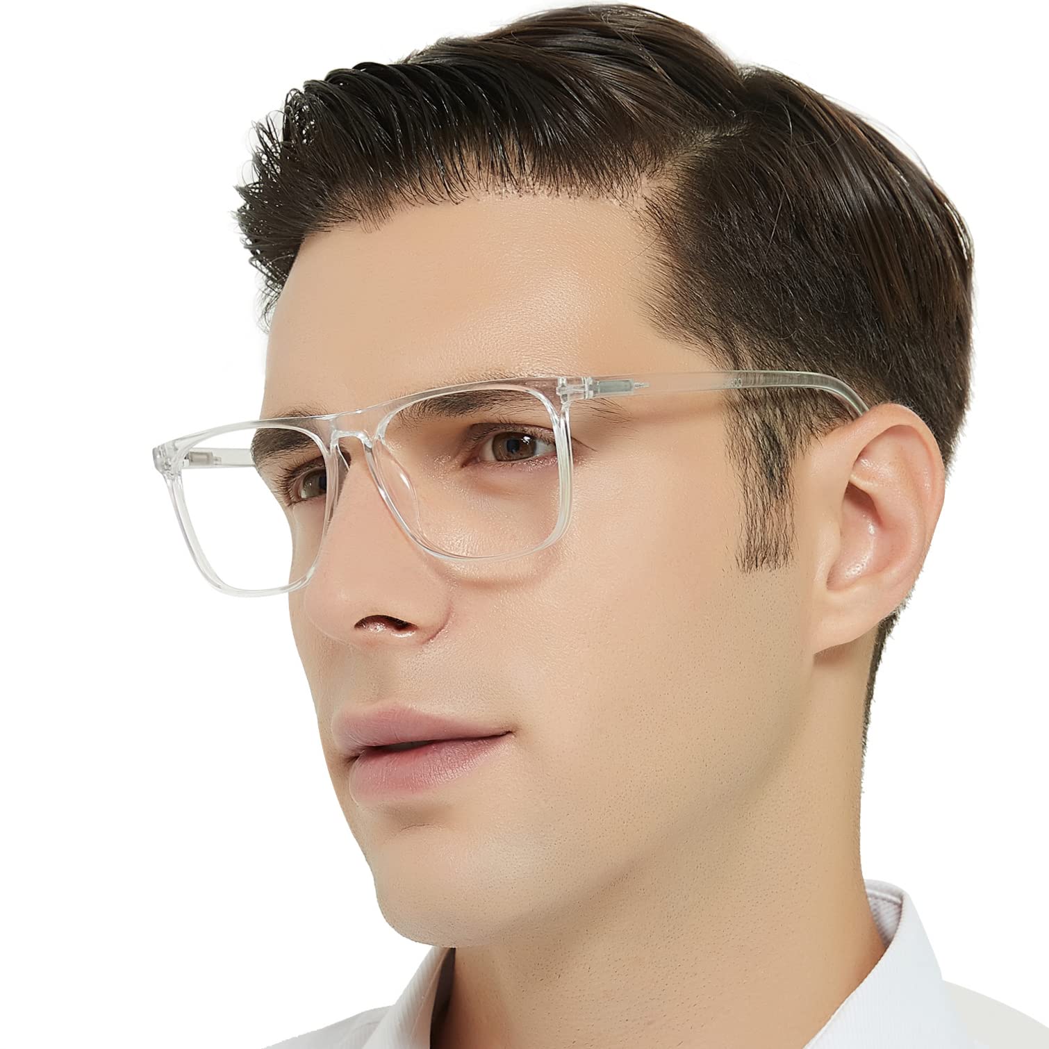 OCCI CHIARI Oversized Reading Glasses 2.0 for Men Rectangle Readers Glasses Men's Extra Large Reading Glasses Spring Hinge (Transparent,200)