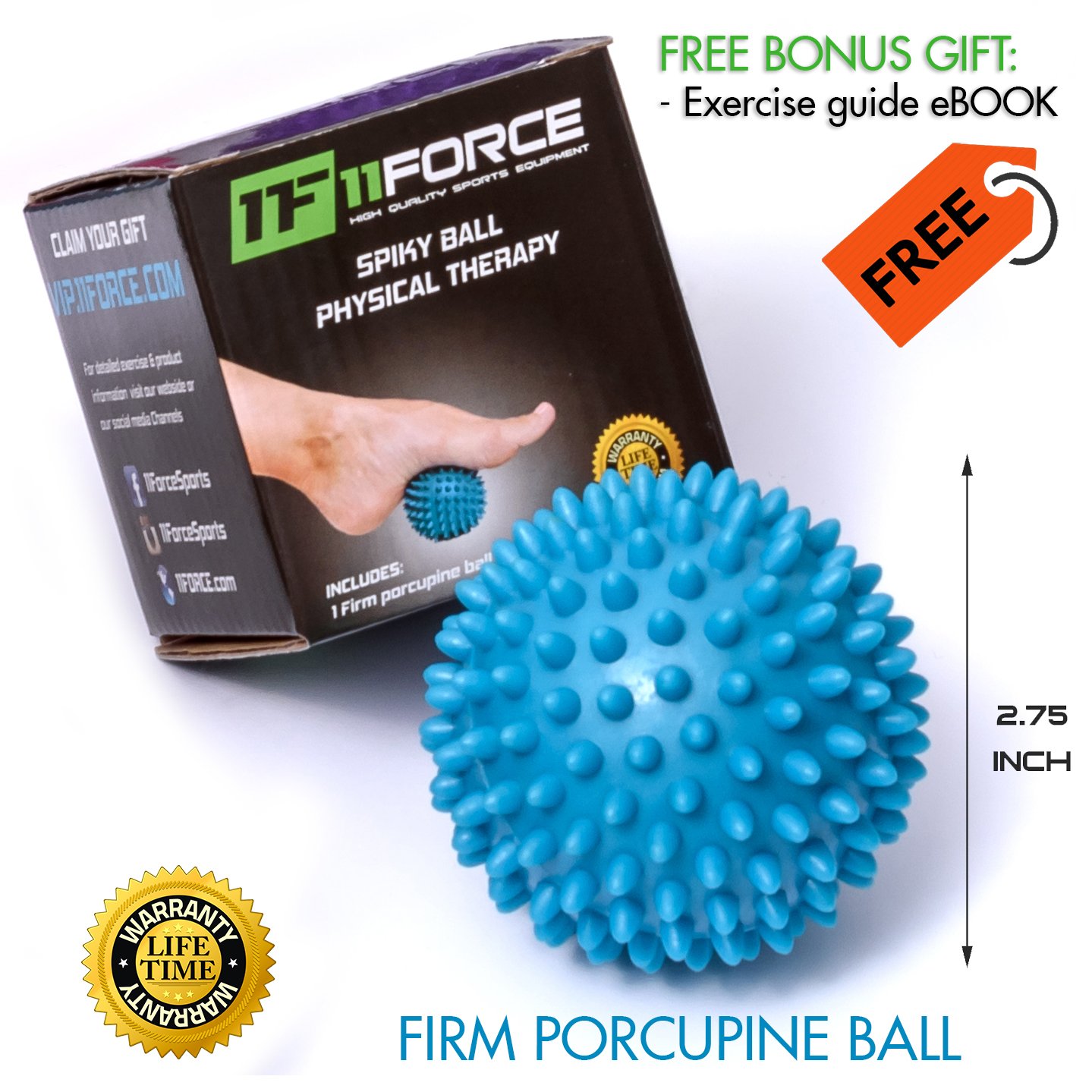 PREMIUM Massage Balls by 11FORCE, Physical Therapy Equipment Lacrosse & Spiky Ball, Plantar Fasciitis Treatment Tools, Myofascial Release, Acupressure, Foot Trigger Points, Set or Single, FREE EBOOK