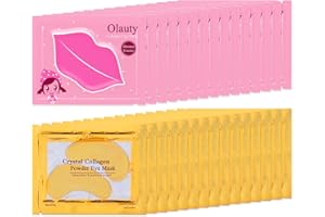 Sulily 30 Pairs Lip Masks & Eye Mask,24K Gold Gel Crystal Collagen Eye Patches for Puffy Eyes,Effectively Nourishes,Moisturizing& Reducing Fine Lines Dark Circleeye Patches for Women Men