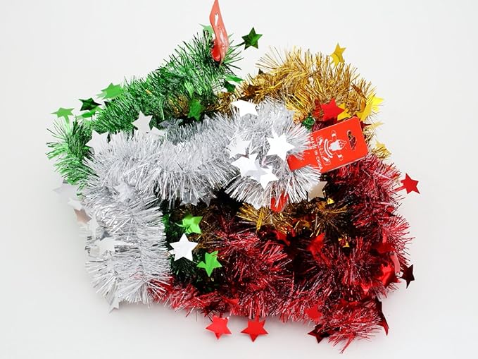 Amazon 星付き クリスマスモール 2m 8本 4色セット 合計16m クリスマス Xmas モール パーティー 装飾 アレンジ デコレーション 天井飾り 4色セット ツリーオーナメント おもちゃ