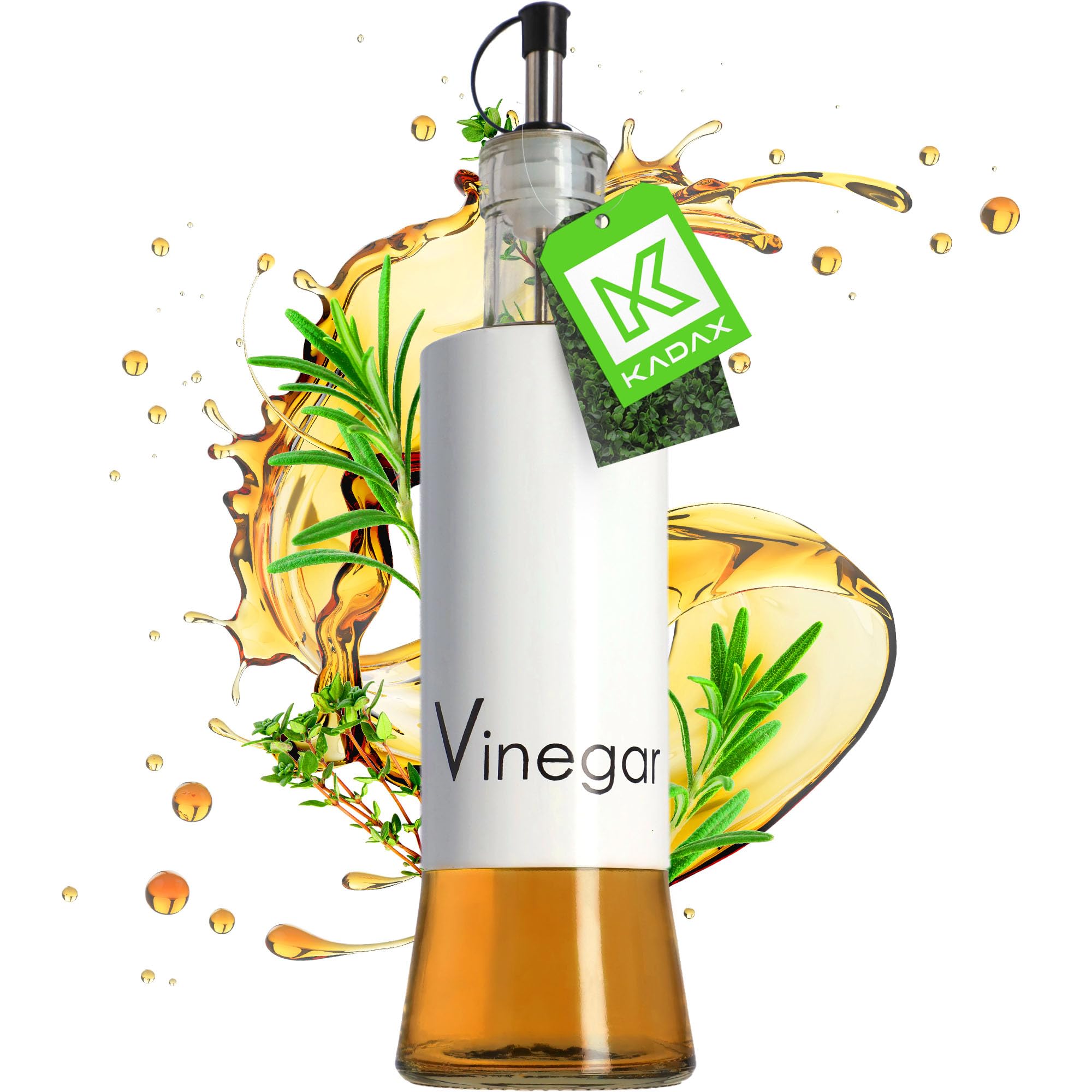 KADAX Vinegar Dispenser, Glass White Vinegar Bottle with Nozzle for Cooking, Kitchen Liquid Dispenser, Airtight Container for Vinegar (280 ml, White)