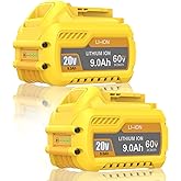 9.0Ah Replacement for Dewalt 20V 60V Flexvolt Battery Compatible with Dewalt 20 60 Volt Max Battery DCB609 DCB606 DCB612 DCB200 DCB201 DCB203 DCB204 DCB206 DCB207 DCB209 Cordless Power Tools, 2Pack