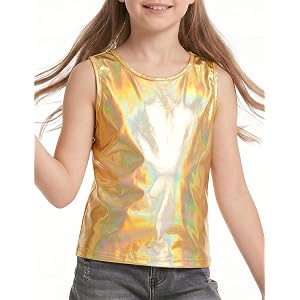 Spring&Gege Girls Metallic Tank Tops Sleeveless Sparkly Glitter Dance Party Shirts