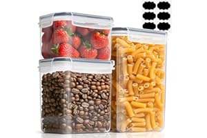 Airtight Food Storage Containers with Lids, 3-Piece Plastic Canisters Set (0.8L + 1.4L + 2L) for Kitchen & Pantry Organizatio