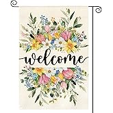 AVOIN colorlife Spring Flowers Welcome Garden Flag 12x18 Inch Double Sided Outside, Floral Seasonal Farmhouse Yard Outdoor Flag