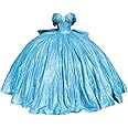 KPDFIF Sparkly Beaded Quinceanera Dresses with Train Off Shoulder Sweet 16 Dresses Puffy Tulle Ball Gown