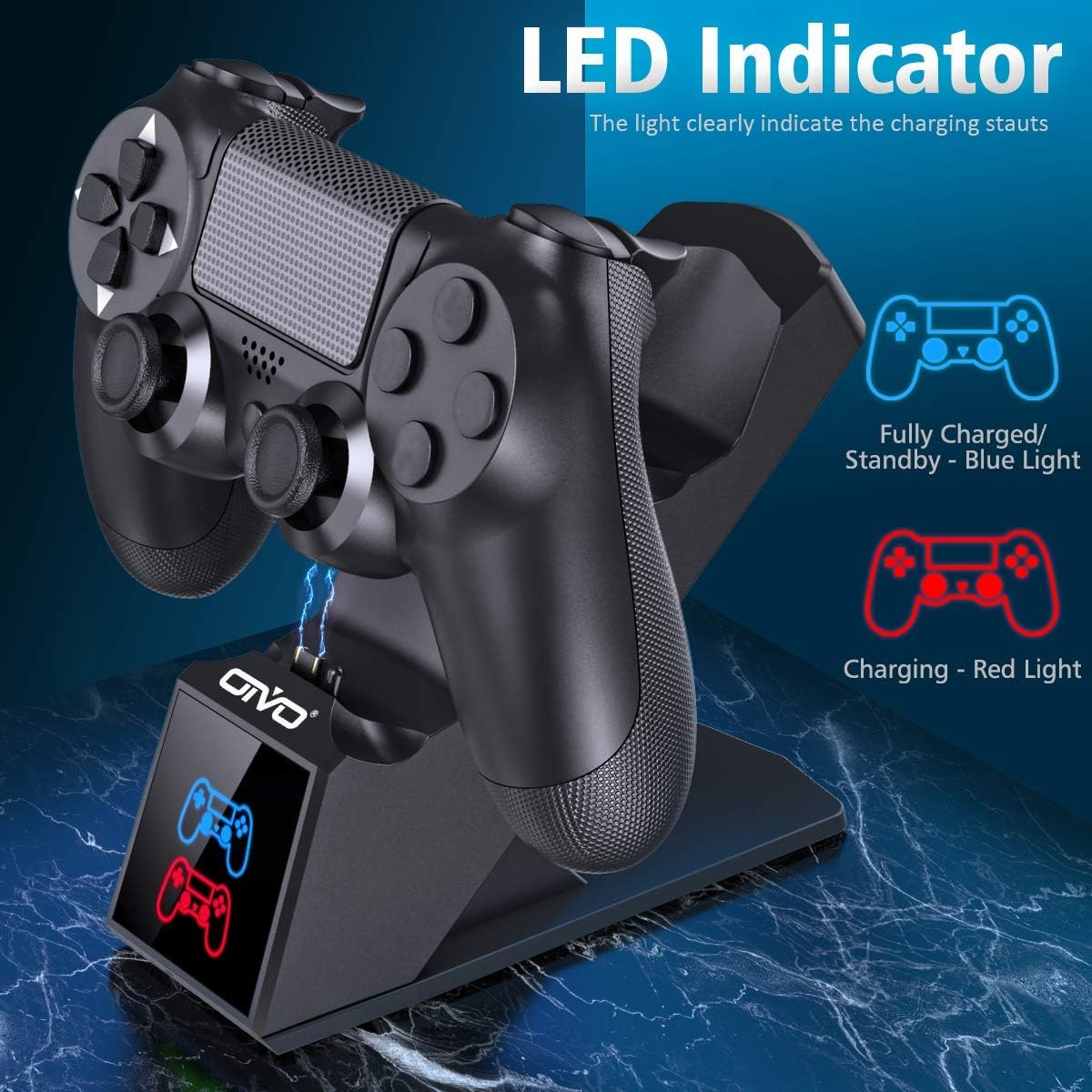 OIVO PS4 Controller Charger, 1.8H Fast PS4 Charging Dock for Sony Playstation 4 Controllers - Image 3