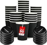 Zuvo 8 oz Takeaway Coffee Cups with Lids Ripple Kraft Pack of 50 Black