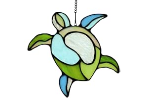 HAOSUM Sea Turtle Stained Glass Window Hangings Suncatcher Ornament,Sea Turtle Decor for Bathroom Office,Navy Beach Theme Decoration Gift for Parents Grandma Aunt Housewarming Gifts