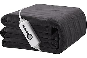 ReyyNio Heated Electric Blanket 62"x84" Twin Size, Soft Coral Fleece Electric Blanket with 4 Heating Levels & 10 Hours Auto-Off, Fast Heating, Machine Washable for Home & Office - Dark Gray