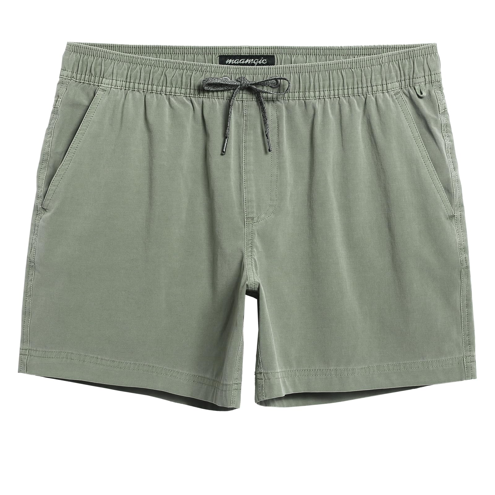 maamgic Men's 5 inch Inseam Shorts Pull-On Relaxed Fit Comfort Stretch Short Shorts with Pockets Washed Grey Green X-Large Image