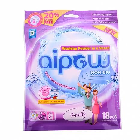 aipow Non-Bio lavandería hoja – Detergente en polvo en una hoja, familia,