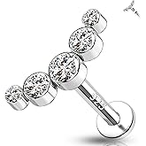 Melighting 16G Curved Helix Earring, Sterling Silver 925 Tragus Conch Stud Internally Threaded, Clear Marquise Round CZ Flat Back Lobe Labret Cartilage Piercing Jewelry for Women 6/8 mm