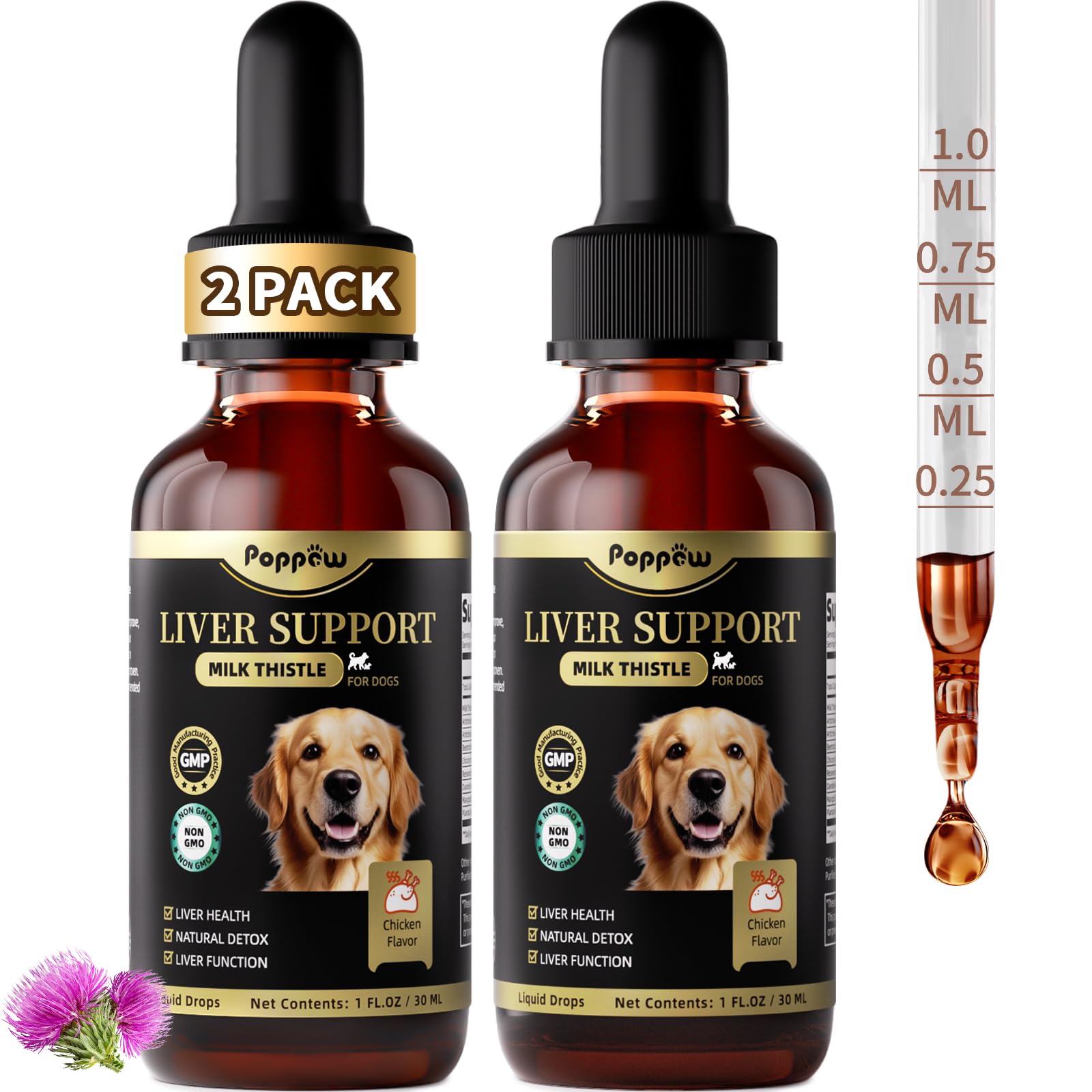 (2 Pack) Poppaw Milk Thistle for Dogs – 9-in-1