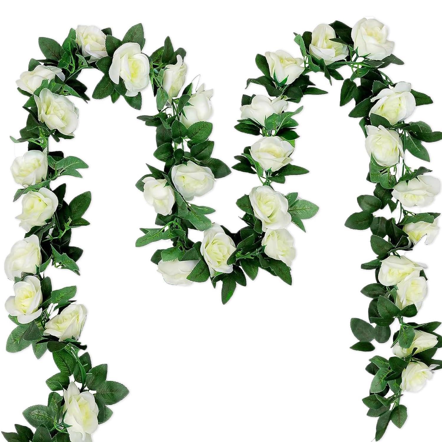 Photo 1 of 10PCS Fake Rose Garland, 7.5Ft Artificial Vines Flowers Hanging Rose Vine for Table Wedding Backdrop Arch Wall Party Mantle Festival Decor (White)