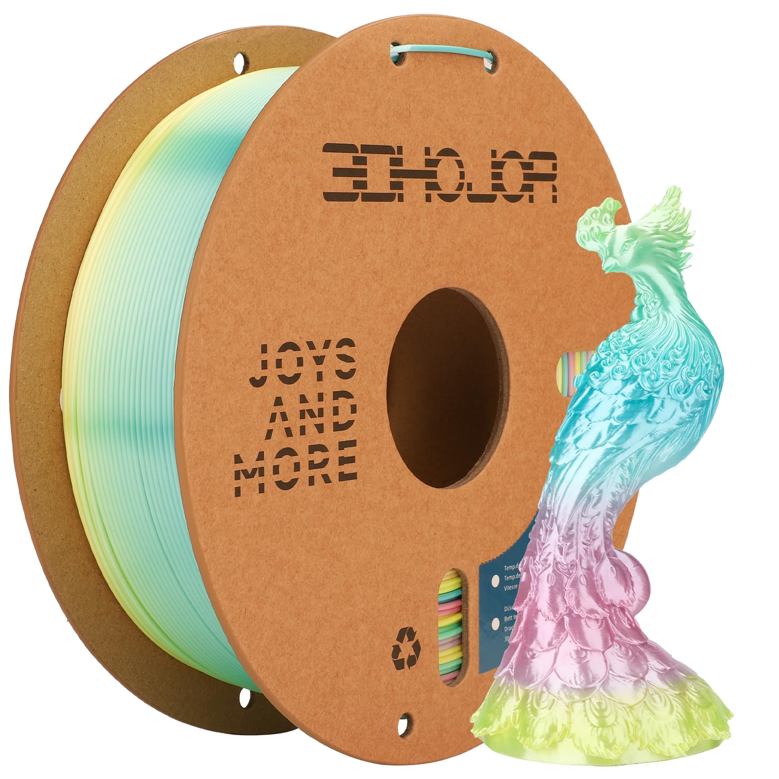 Photo 1 of 3DHoJor Silk PLA 3D Printer Filament 1.75mm Silk Shiny Fast Gradient Color Change Rainbow Multicolor PLA Filament 1kg (2.2lbs) /Spool for FDM 3D Printers-Macaron