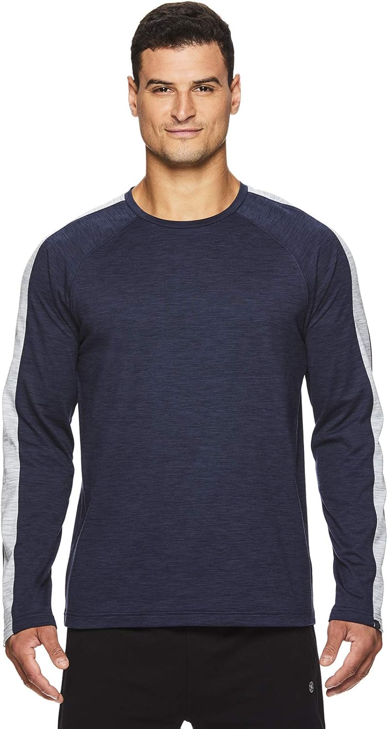 Gaiam Men's Long Sleeve Fleece Crew Neck T Shirt Yoga & Workout
