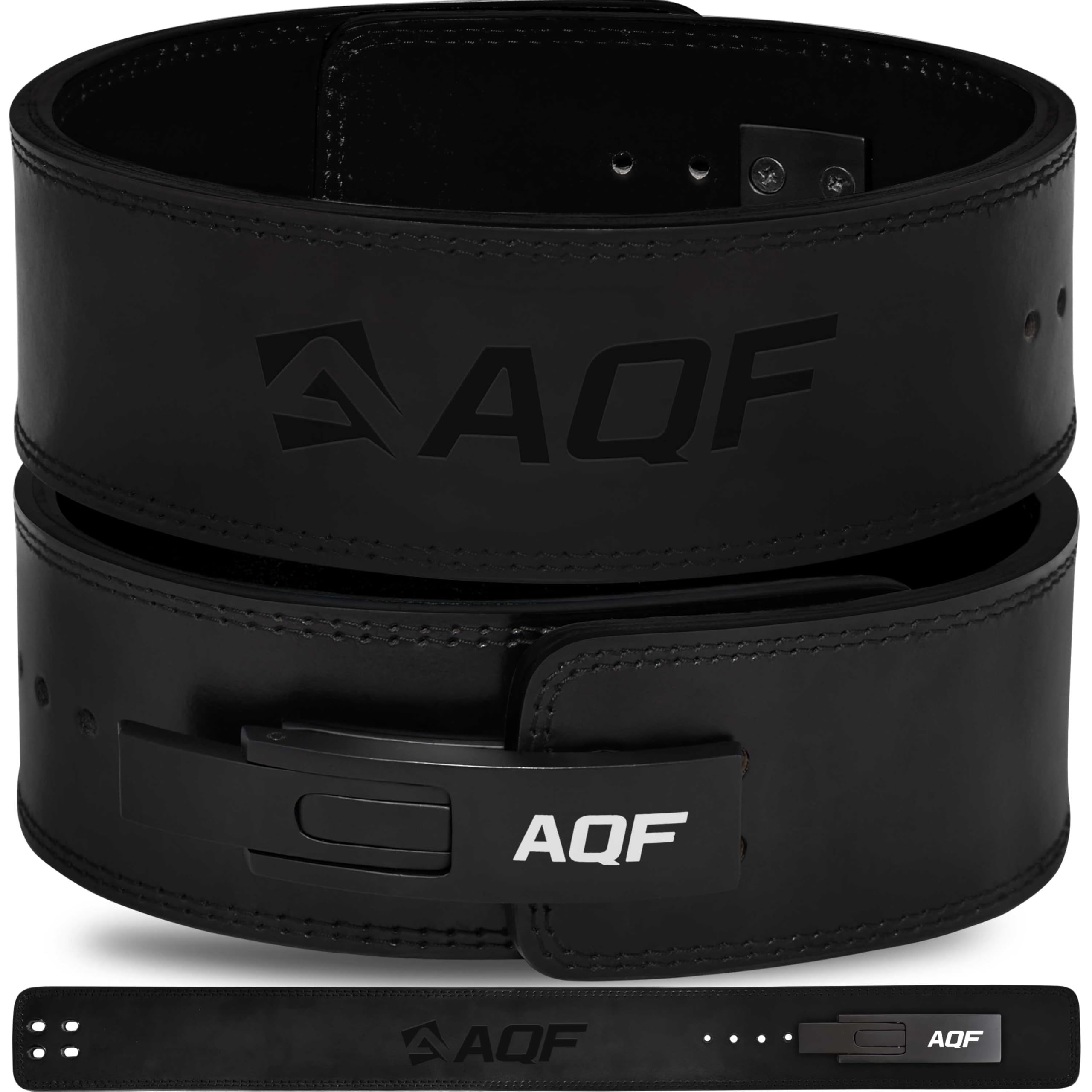 AQF Leather Weight Lifting Belt - IPL and USPA Approved Powerlifting Belt Back Support - 4” Wide x 10mm Thick Lever Buckle Cowhide Leather Deadlifting Training Bodybuilding Belt (Full Black, 3XL)