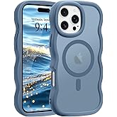 Pepmune for iPhone 16 Pro Case, Curly Wavy Frame Hard Translucent Matte Clear Back Cover for Women Men Compatible with Magsafe TPU Bumper Shockproof Drop Protection Phone Case for iPhone 16 Pro, Blue