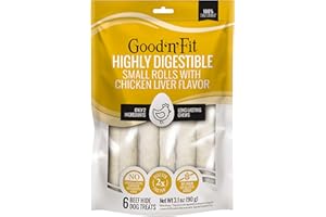 GOOD'N'FIT Good n Fit Small Rolls with Real Chicken Liver Flavor, 6 Count, Long-Lasting Highly Digestible Rawhide Chews for Dogs