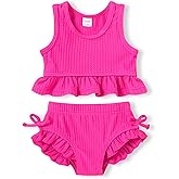 HAPPYMA Baby Swimsuit Toddler Girl Bathing Suit Summer Solid Color Bikini Set Beach Two Piece Swim Wear
