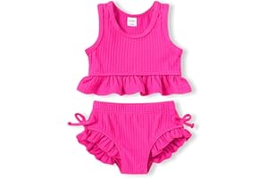 HAPPYMA Baby Swimsuit Toddler Girl Bathing Suit Summer Solid Color Bikini Set Beach Two Piece Swim Wear